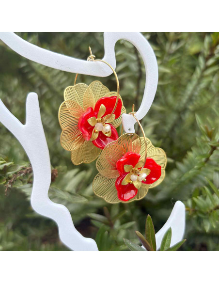 Boucles d'oreilles créoles fleur