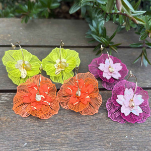 Boucles d'oreilles créoles fleurs de couleur