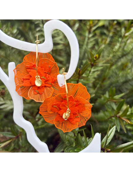 Boucles d'oreilles créoles fleurs de couleur