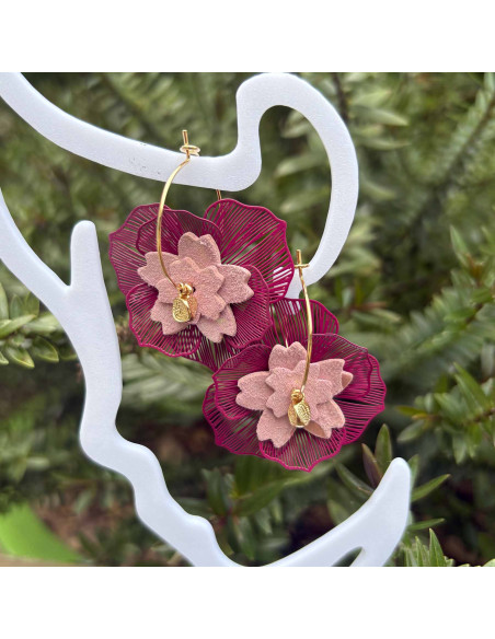 Boucles d'oreilles créoles fleurs de couleur