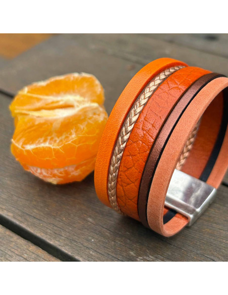 Bracelet manchette cuir orange