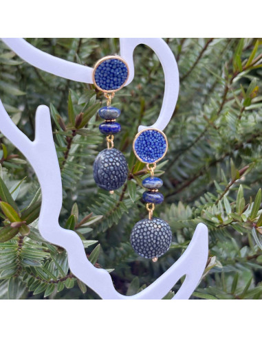 Boucles d'oreilles galuchat et pierres naturelles