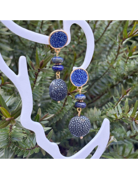 Boucles d'oreilles galuchat et pierres naturelles
