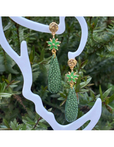 Boucles d'oreilles goutte galuchat et fleur en...