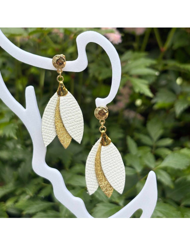 Boucles d'oreilles pétales de cuir or et...