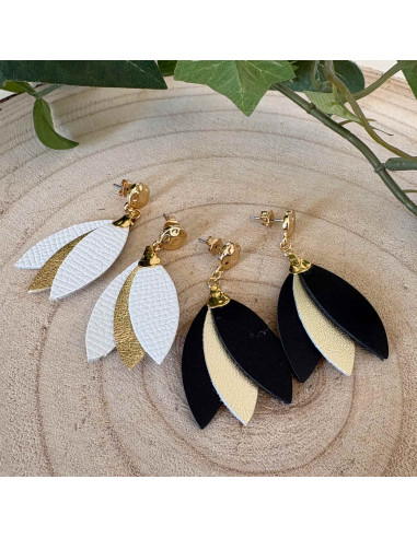 Boucles d'oreilles pétales de cuir or et...