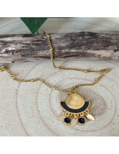 Collier noir et or pendentif émaillé